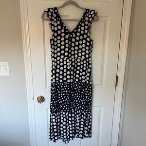 LOFT Black and White Polka Dot Midi Dress